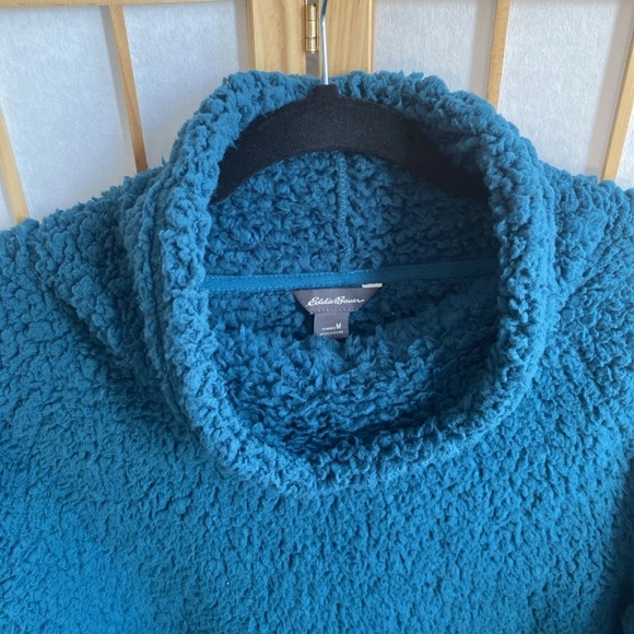 Eddie Bauer Women’s Teal Cowl Neck Plush Teddy Fleece Pullover, size M - Picture 4 of 13